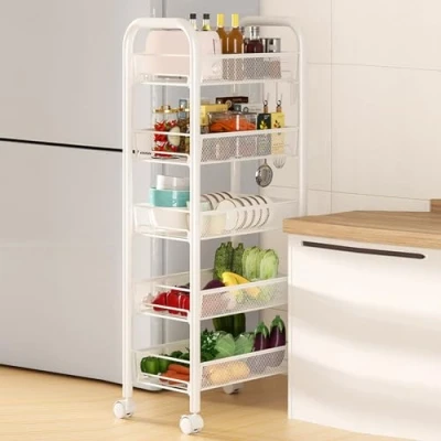 Imagen de HshDUti carrito de aperitivos con ruedas, cesta frutas y verduras 5 niveles, organizador almacenamiento despensa cocina, alambre metal, cocina