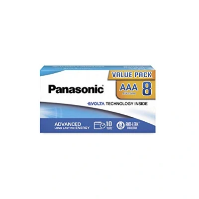 Imagen de Panasonic EVOLTA TECHNOLOGY INSIDE, AAA Mignon LR03, paquete de 8 en un embalaje sin plástico, 1.5 V, pila con energía larga duración, alcalina