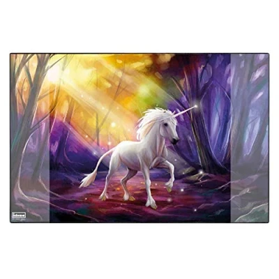 Imagen de Idena 10453 Almohadilla de escritorio con dos bolsillos, unicornio, aprox. 58,5 x 38,5 cm, práctico accesorio para habitaciones infantiles, juveniles y trabajo