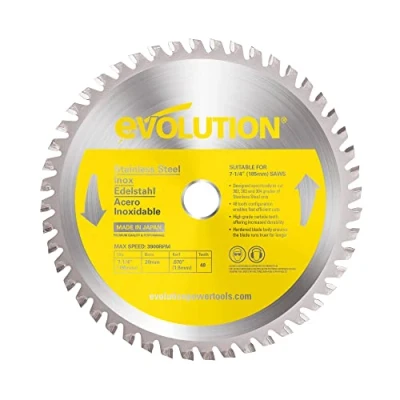 Imagen de Evolution hoja de sierra 185mm S185TCT 48CS para cortar acero inoxidable: la metal con punta carburo y 48 dientes no genera calor, rebabas ni chispas