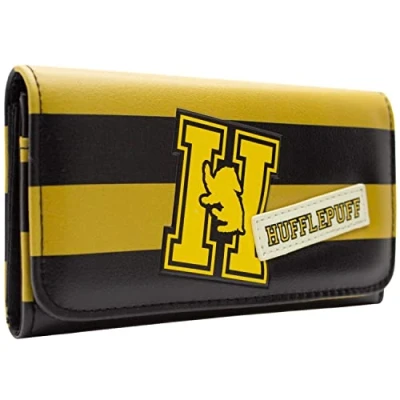 Imagen de Prisoner of Azkaban H.P. Hufflepuff Emblema y Rayas Cartera Tri Fold Bolsillo para Monedas &amp; Tarjetero, Amarillo