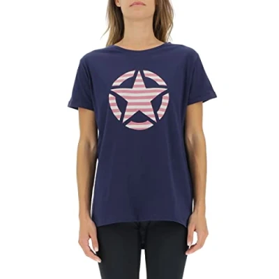 Imagen de JEEP O102613 A184 J Woman T Shirt Oversize Star Striped Print Turn up Sleeve J22W Mujer Deep Blue XS