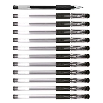 Imagen de DONAU Bolígrafo de gel gel, tinta color: negro clásico, 12 unidades (12 unidades), diámetro la bola: 0,5 mm, resistente al agua y no se decolora