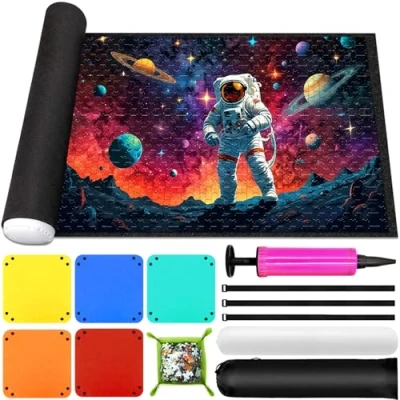 Imagen de POWLYB Tapete Puzzle, 1000 1500 2000 3000 PiezasTapete para Enrollar Puzzles, Accesorios Base Fieltro Tapiz Estera de Rompecabezas Portátil, Puzzle Alfombrilla Negro