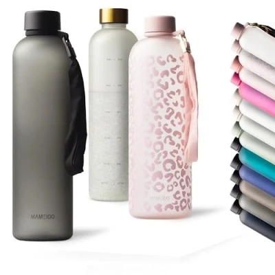 Imagen de MAMEIDO Botella agua 1 litro 1l motivacional sin BPA, antigoteo, tritan para Colegio, Gym, Oficina (Carbon Grey, 1000ml)