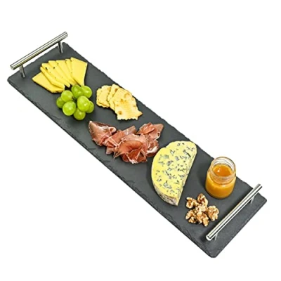Imagen de Bandeja de Pizarra con Asas 50 cm Largo Para Servir Piedra Natural Antideslizante