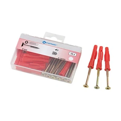 Imagen de Metafranc 952800 Surtido de Tacos y Tornillos (30 Piezas, para Materiales construcción Completa, universales, Multiusos, expansión, Huecos, Juego fijación), Rojo, Ø 8 mm