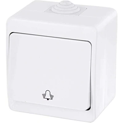 Imagen de Pulsador de superficie IP54, símbolo timbre, todo en uno, serie G1, blanco puro