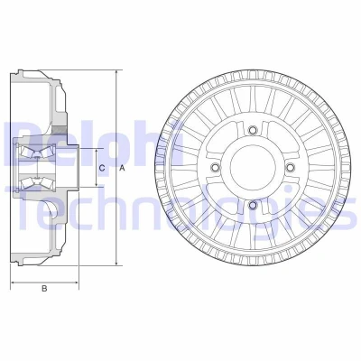 Imagen de DELPHI BFR622 Tambor de Freno sin anillo sensor ABS, con cojinete rueda, apoyo 262