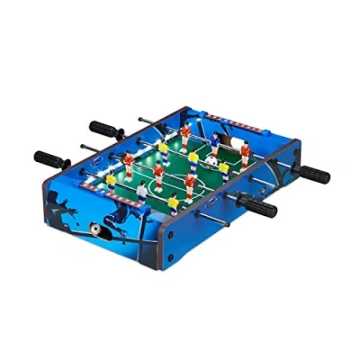 Imagen de relaxdays Futbolín de Mesa, con luz led, Mini Juego para Niños y Adultos, 4 Barras 2 Pelotas, DM Plástico, Azul, Color (10024099)