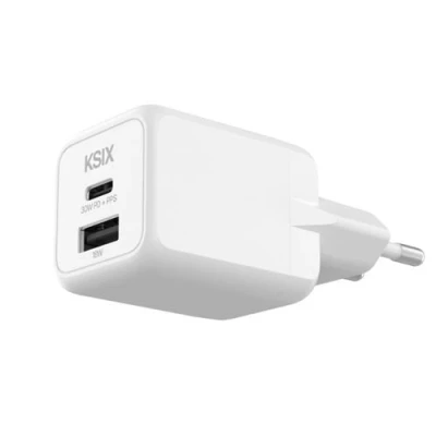 Imagen de Cargador De Red Ksix 1x Usb a + c Gan Power Delivery Pps 30w Blanco