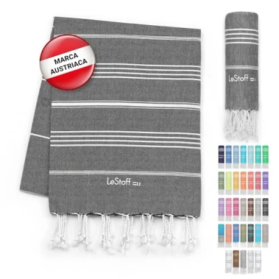 Imagen de LeStoff Fouta Premium 100% algodón orgánico Prelavado, sostenible, Absorbente y de Secado rápido Toalla Playa, baño, Ducha, Yoga, Sauna, Piscina Viaje (95 x 180 cm, Anthracite)