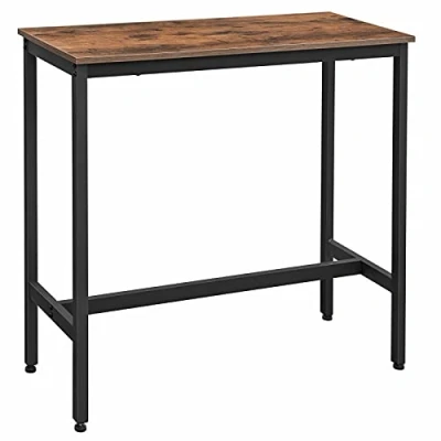 Imagen de VASAGLE Mesa de Bar, Cocina Rectangular Estrecha, Alta con Marco Metal Robusto, 100 x 40 90 cm, Montaje Sencillo, Diseño Industrial, Marrón Rústico y Negro LBT10X