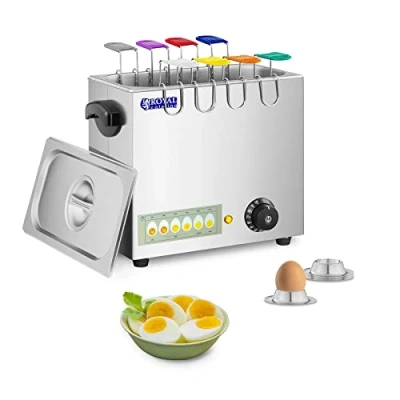 Imagen de Royal Catering Hervidor Cocedor de huevos eléctrico RCEB 8T (2600 W, Acero inoxidable, Para 8 huevos, cucharas con distintos colores, Incluye 4 vasos)