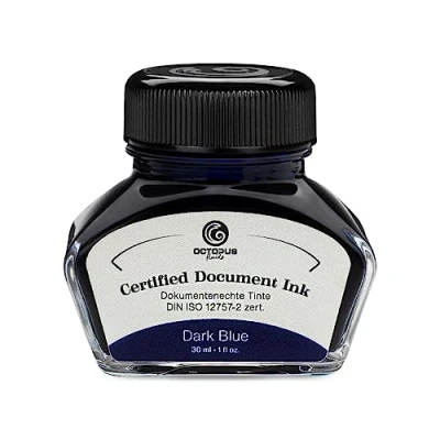 Imagen de Octopus Fluids Document Ink Dark Blue Tinta indeleble certificada según DIN ISO 12757 2, color azul oscuro, 30 ml