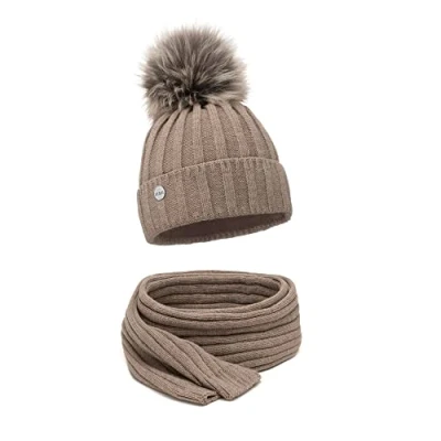 Imagen de ELIMELI gorro de cachemira para mujer, invierno, cálido, lana con cachemira, invierno pompón piel sintética, punto pompón,