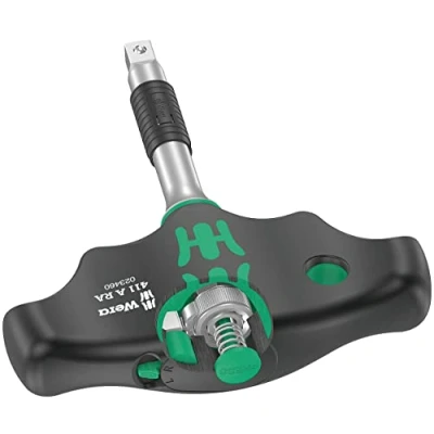 Imagen de Wera 05023460001 411 A RA Destornillador de adaptación mango en&quot;T&quot; con función carraca, 1/4&quot;, 45 mm, Negro verde
