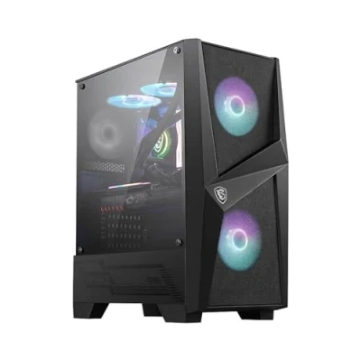 Imagen de MSI MAG FORGE 100R Mid Tower Caja de PC Gaming, 2 x 120 mm ARGB + 1 Ventiladores Incluidos, Panel Cristal Templado, ATX, mATX, Mini ITX, Negro