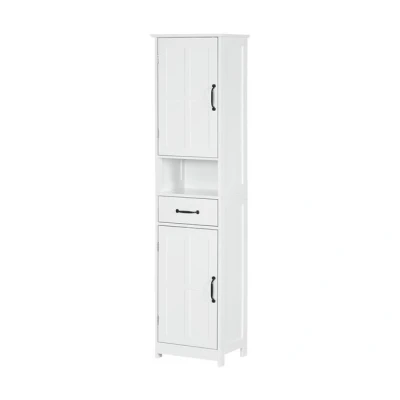 Imagen de kleankin Columna de Baño Mueble Auxiliar con 2 Puertas 1 Cajón Estante Abierto y Estantes Ajustables Antivuelco 40x30x164 cm Blanco