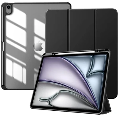 Imagen de TiMOVO Funda para Nuevo iPad Air 13 Pulgadas (M2) 2024 con Runura Lápiz, Cubierta Delgada Soporte, Trasera Transparente Pulgadas, Auto Activación/Reposo, Negro