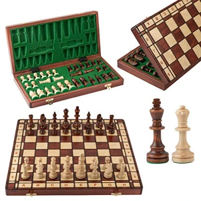 Imagen de Master of Chess Tablero Ajedrez Madera Profesional Torneo con Piezas “Jupiter 42 cm Hecho a Mano y Portatil Grande Juego de para Niños Adultos Figuras Ponderadas