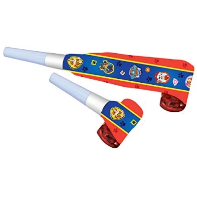 Imagen de amscan Blue Noisemaker with Theme 8 Pcs. Soplete de plástico azul con diseño la Patrulla Canina unidades, Color blowouts paw patrol 2018 (9903832)