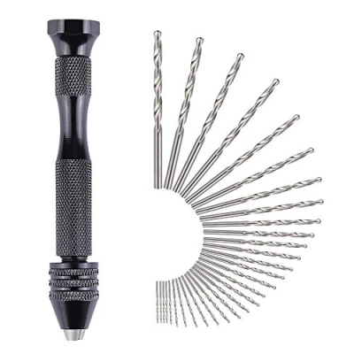 Imagen de Taladro de Mano, Juego Brocas Mano 1 pieza Herramientas + 30 0,33,0mm Micro Bit Hss Twist Drill para DIY Drilling la Perforación Artesanal (31 pieza)