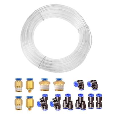 Imagen de HUAZIZ 10m Manguera Aire Poliuretano, 4mm x2,5mm de PU Tubo Transparente+14 Pcs Air Push QuickConectores Fittings, Conexión Rápida Tuberías Aire,Conectores Neumáticos Impresora