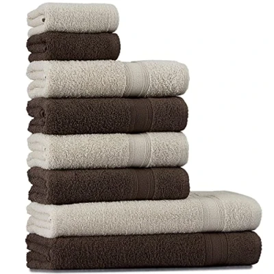 Imagen de Tuiste Juego de Toallas Beige Marrón 8 Piezas, 2 Baño (70x140) + 4 Manos (50x90) para la Cara (30x50), Súper Suave y Altamente Absorbente, Lujosas 100% algodón