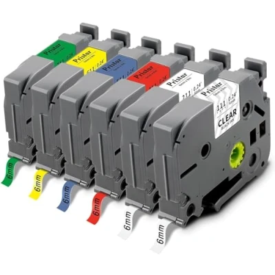 Imagen de 6X Pristar 6mm Compatible Cintas para Brother TZe 111 211 411 511 611 711 Tz Etiqueta PT P710BT H105 H107B H100 H110 E110 D210 H100R E300VP P300BT H100LB