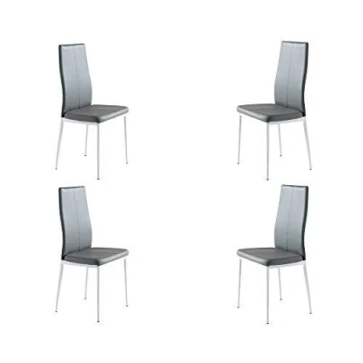Imagen de MOMMA HOME Set de 4 Sillas Modelo LUCI Color Gris/Blanco Material Ecopiel/Metal Comedor