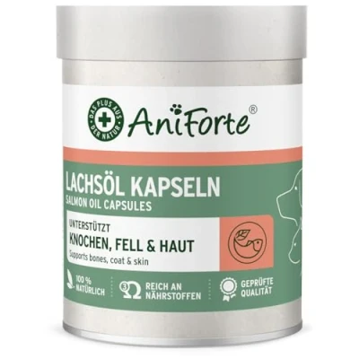 Imagen de AniForte Cápsulas de Aceite salmón para Perros y Gatos 200 Son un valioso Pescado Omega 3 el metabolismo la formación Huesos, suplemento Barf, vitaminas