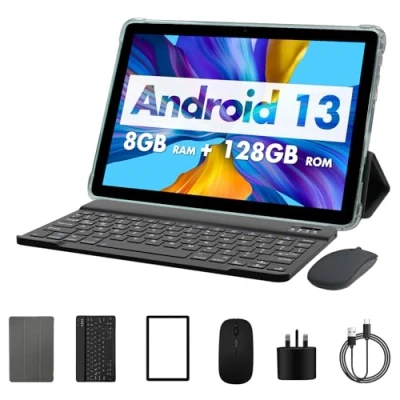 Imagen de PRITOM Tablet 10&#039;&#039; Android 13, 8GB (4+4), 128GB, Ampliable 1TB, 8000 mAh, WiFi Tablet, Procesador Qcta Core, 6, PC con Teclado, Ratón, Funda, Verde Azulado