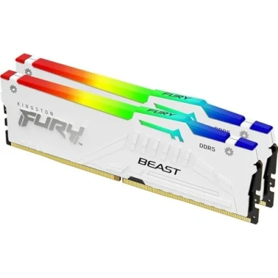 Imagen de Kingston FURY Beast Blanco RGB XMP 64GB 6000MT/s DDR5 CL40 DIMM Memoria gamer para Ordenadores de sobremesa Kit 2 KF560C40BWAK2 64