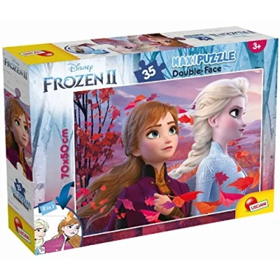 Imagen de Liscianigiochi Puzzle Maxi Floor para niños de 35 piezas 2 en 1, Doble Cara con reverso colorear Disney Frozen La reina las Nieves 82155