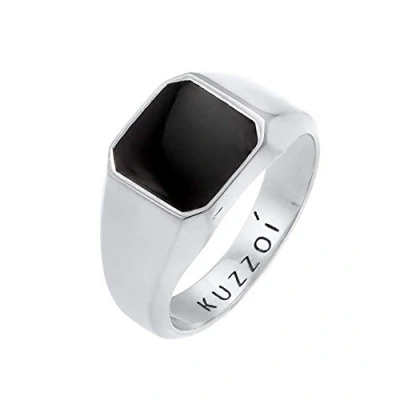 Imagen de Kuzzoi Anillo de Sello para Hombre octágono con Esmalte Negro en Plata Ley 925 Maciza, 10 mm Ancho, clásico Pulido