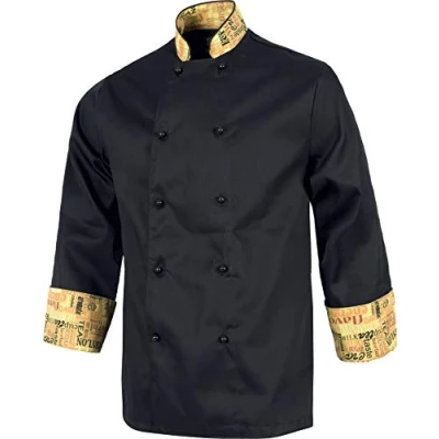 Imagen de Work Team Casaca Cocinero con Botones de Seguridad, puños Combinados Estampado Letras. Hombre Negro XXL