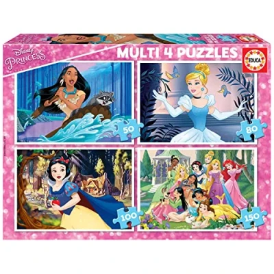 Imagen de Educa Pack de 4 Puzzles progresivos Infantiles con 50/80/100/150 Piezas Princesas Disney. Recomendados a Partir 5 6 años (17637)