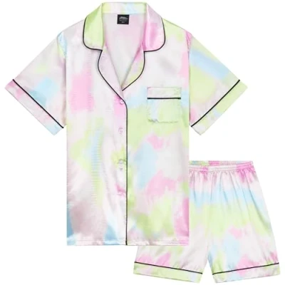 Imagen de CityComfort Pijama Niña Verano Pijamas Adolescentes Conjunto 2 Piezas Saten Corto Manga Corta con Botones Ropa de Casa Regalo (15 16 Años, Arco Iris Múltiple)