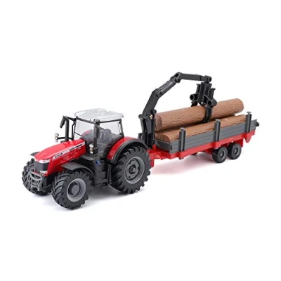Imagen de Bburago B18 31659 Massey FERGUSSON 8740S Tractor con Remolque de Troncos 10 cm, Rojo