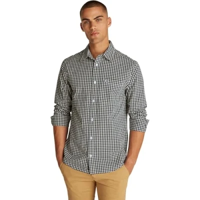 Imagen de Tommy Jeans Camisa Hombre Poplin Check Manga Larga, Negro (Black), S