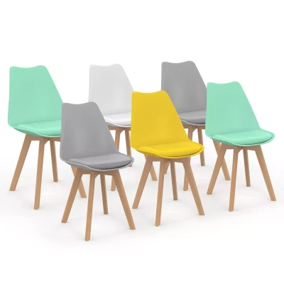 Imagen de IDMarket SARA Mix color Pastel Amarillo Blanco Gris Claro x2 Juego de 6 sillas escandinavas, verde menta