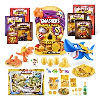 Imagen de Smashers Dino Island Gold Treasure Hunt de ZURU, Juguete temático Caza del Tesoro, Interactivo, Coleccionable para niños y Adolescentes (31.6 cm), (Orange)