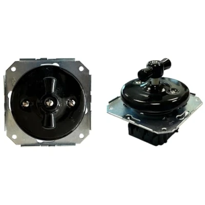 Imagen de Interruptor conmutador empotrado negro de porcelana 10A 250V, ideal para controlar la iluminación en hogares y oficinas.