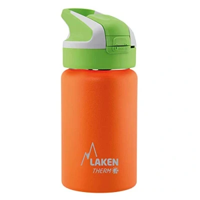 Imagen de Botella de Agua Térmica al Vacío Acero Inoxidable Doble Pared Laken (0,35L Naranja) Tecnología 24 Horas Frío Ideal para Trabajo o Deporte Cierre Hermético y Uso Vertical