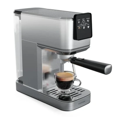 Imagen de Klarstein SteelPresso Touch Slim Cafetera exprés 20 Bares, 1350W, Depósito 1,2L, Boquilla de Vapor, Pantalla Táctil, Acero Inoxidable, Compacta, Fácil Limpieza