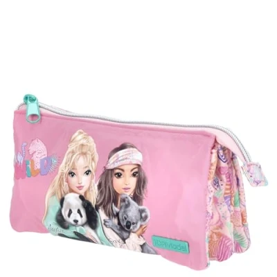 Imagen de Depesche TopModel Wild Funda Abanico en Rosa, con diseño de Modelo y Colorido patrón Animales, Estuche 3 Compartimentos Cremallera, Dibujos Animados, Color, Normal (12792)