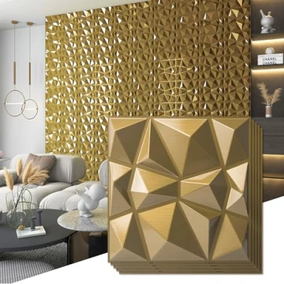 Imagen de Art3d Paneles de diseño diamante 3D para decoración interiores, sala estar, fondo pared TV, dormitorio, configuración juegos, 30 x cm, dorado, paquete 33