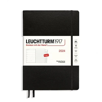 Imagen de LEUCHTTURM1917 367764 calendario semanal y cuaderno de notas Composition (B5) 2024, 12 meses, Negro, Inglés