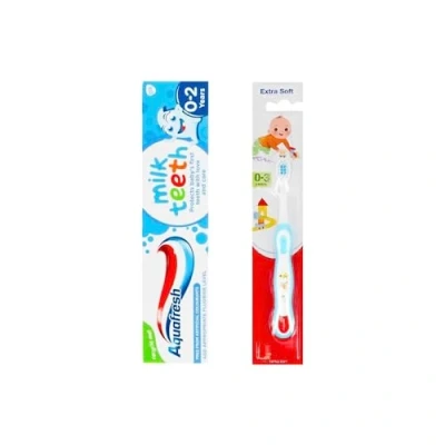 Imagen de Paquete de pasta dental Aquafresh Milk Teeth 0 a 2 años con cepillo dientes extra suave 3